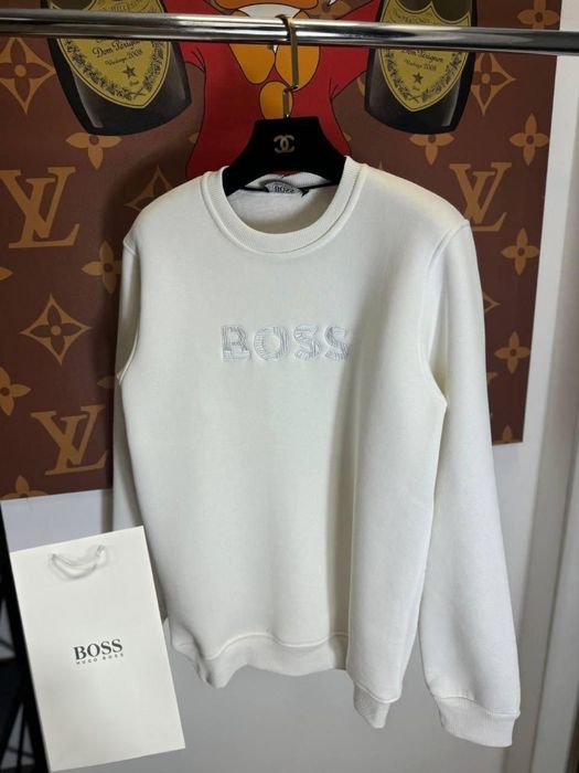 РАСПРОДАЖА -50% Мужской теплый свитшот Hugo Boss белая кофта зимняя