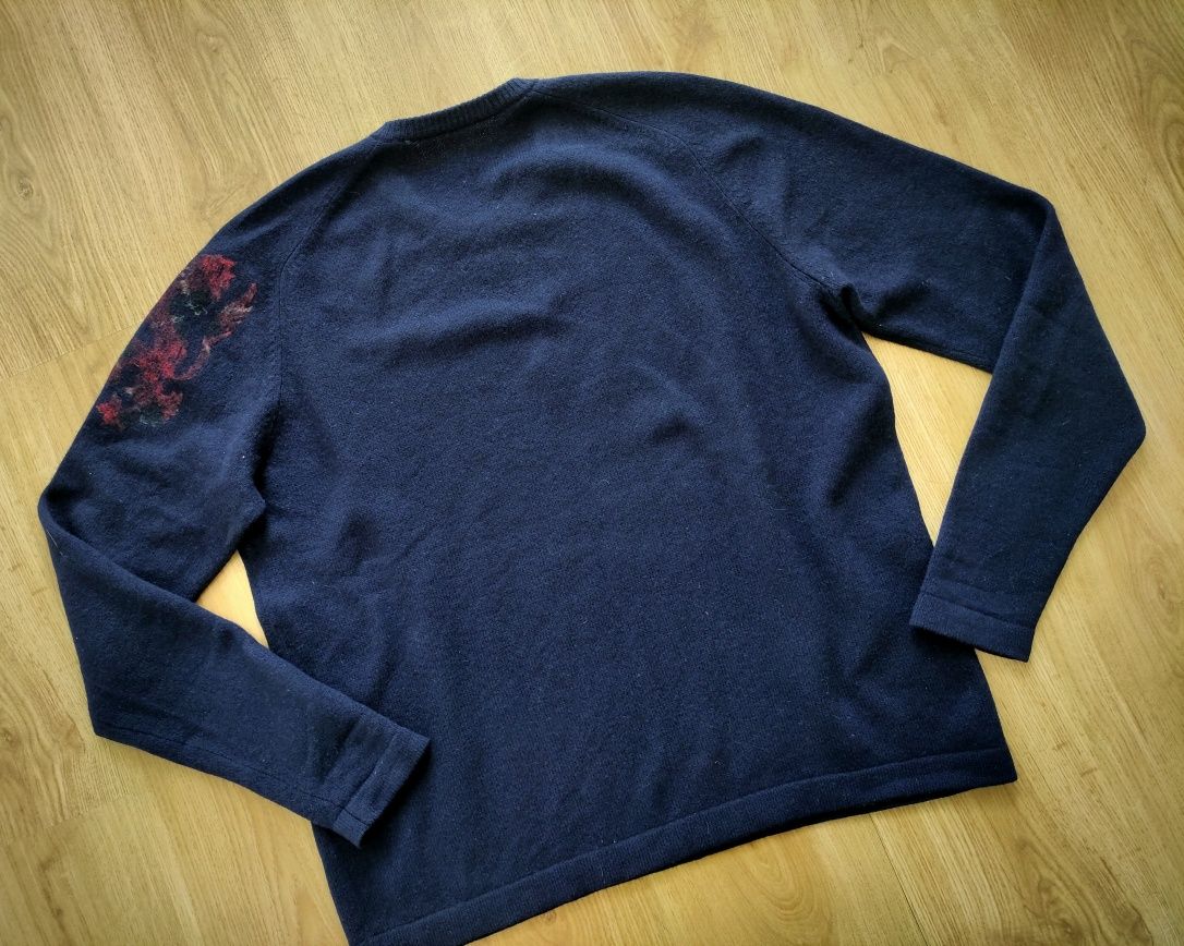 Wełniany granatowy sweter oversize 40/L, 100% wełna jagnięca