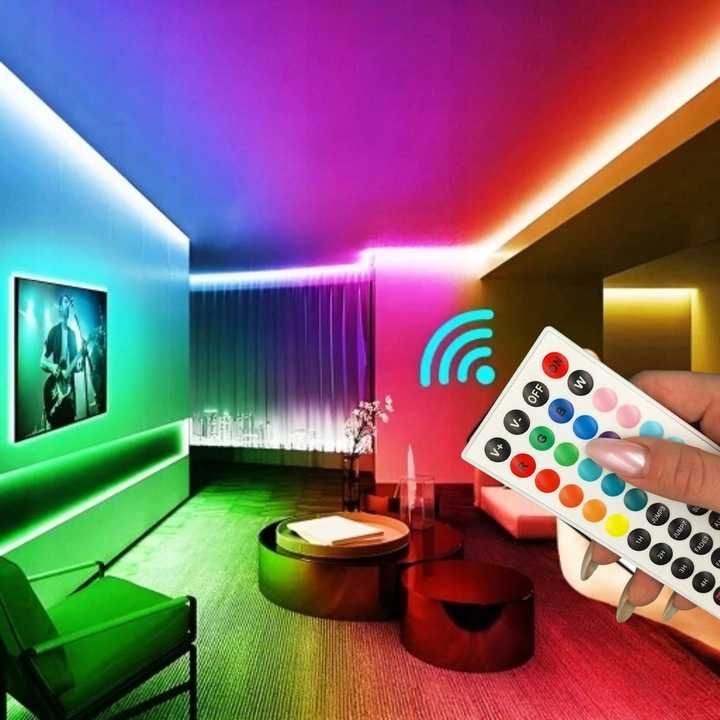 Taśma LED RGB 5m 5050 BLUETOOTH Listwa 230v 12v z Zasilaczem NA PILOTA