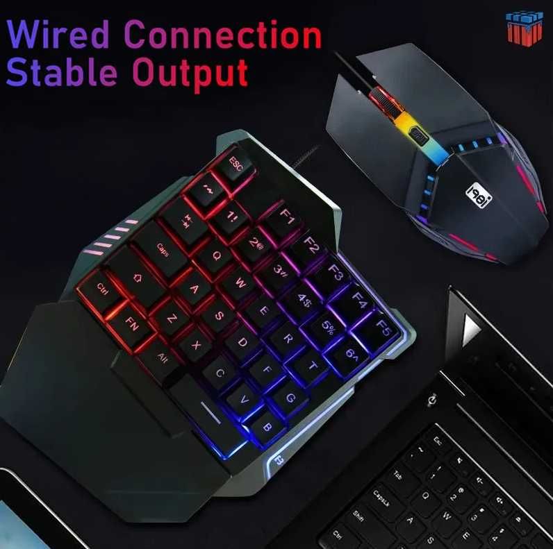 Комплект игровой 2в1 одноручная клавиатура + мышь с подсветкой 198I