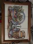 Bandeja tabuleiro em azulejo e madeira