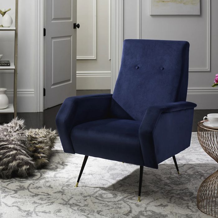 Fotel safavieh elicia retro modern navy vintage japandi westwing