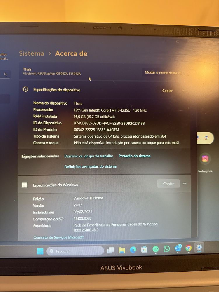 Notebook ASUS- core i5(12ger), 16gb, 540ssd, Win11 - COMO NOVO