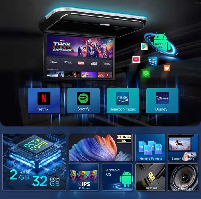 Стельовий телевізор, телевизор автомобильный, потолочный