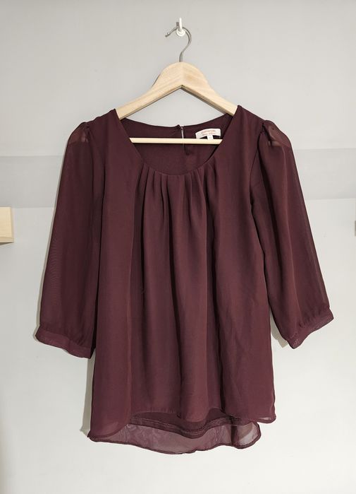 Burgundowa elegancka bluzka z rękawem 3/4