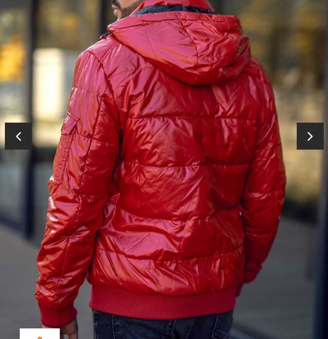 Kurtka meska lakierowana czerwona hilfiger zimowa xxl 2xl blyszczaca
