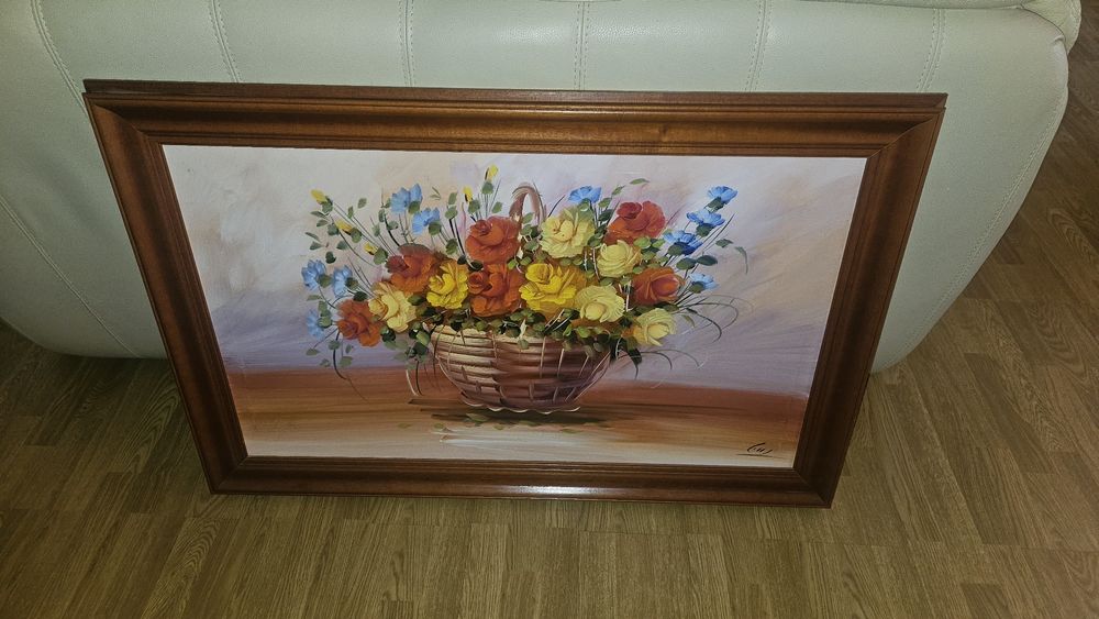 Quadro pintura com flores a óleo 1,15x75