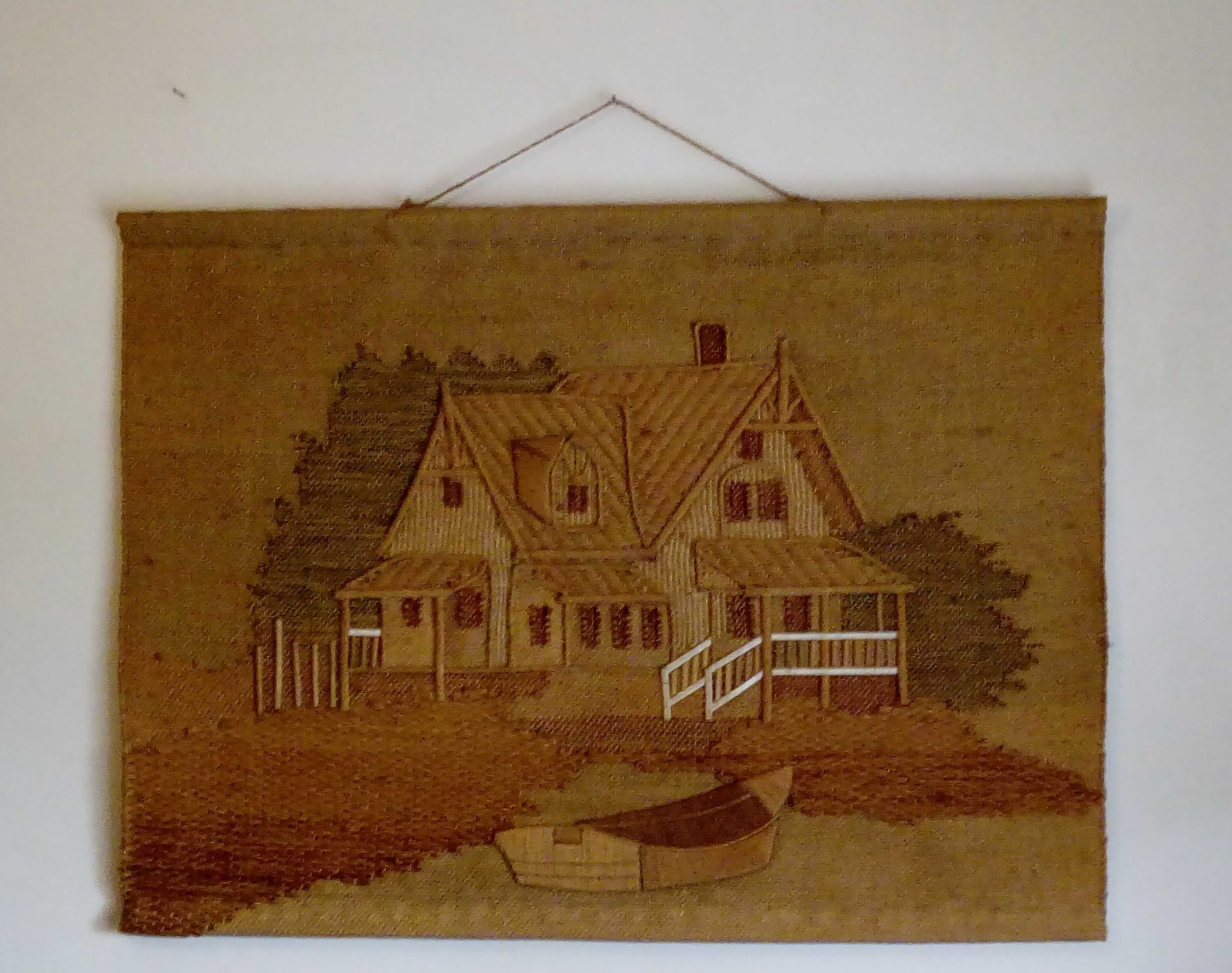 tela cordoaria artesanal indiana casa com barco 110x80cm