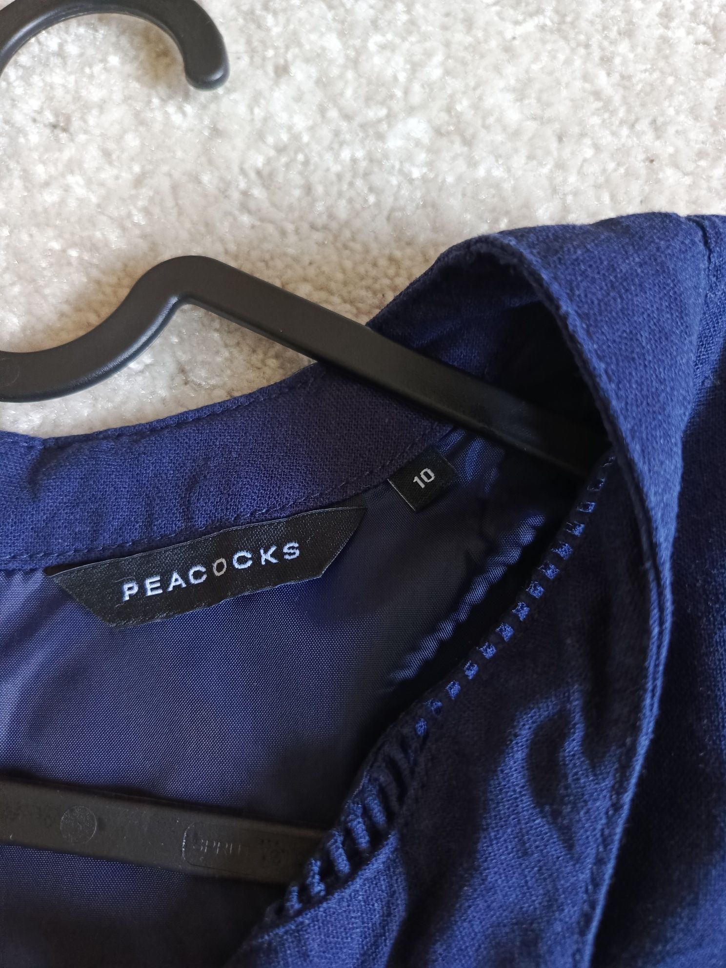 granatowa sukienka bez rękawów len wiskoza Peacocks lato klasyczna ele