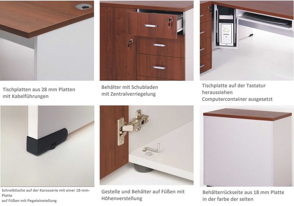 meble biurowe 2 stanowiska pracy, meble orzech ecco i popiel