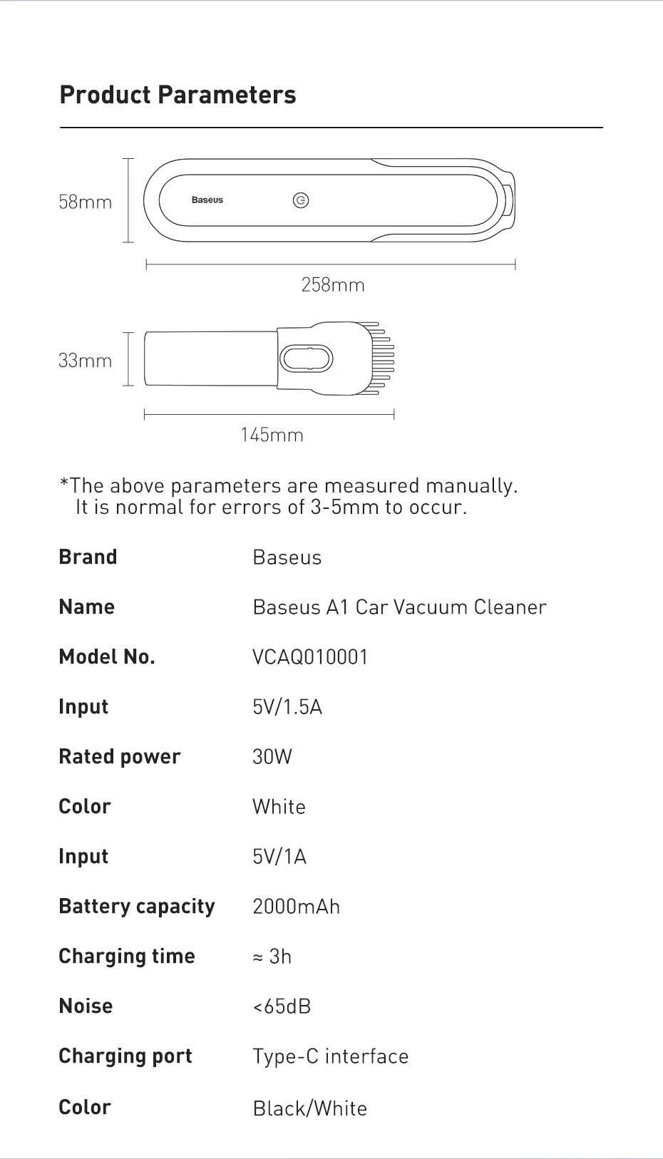 Акумуляторний Автомобільний пилосос Baseus A1 Car Vacuum Cleaner Black