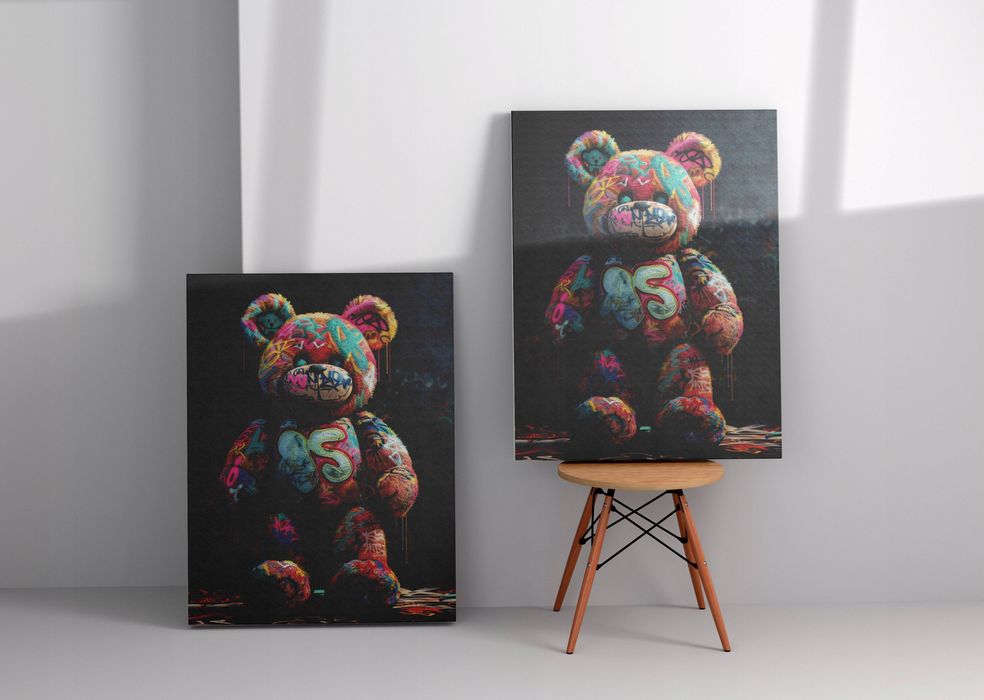Obraz na płótnie "Grafitti Miś" 30x40 cm - nowoczesna sztuka do wnętrz