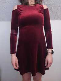 Sukienka welurowa wiśniowa imprezowa Cubus AS 164cm XS
