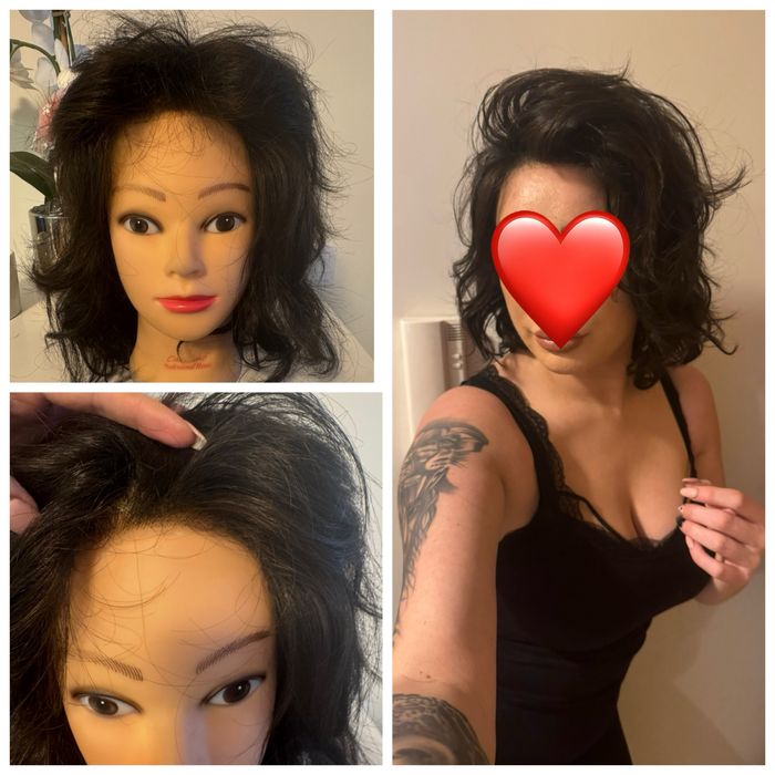 Peruka ciemny brąz krótka falowana ruchomy przedziałek lace front