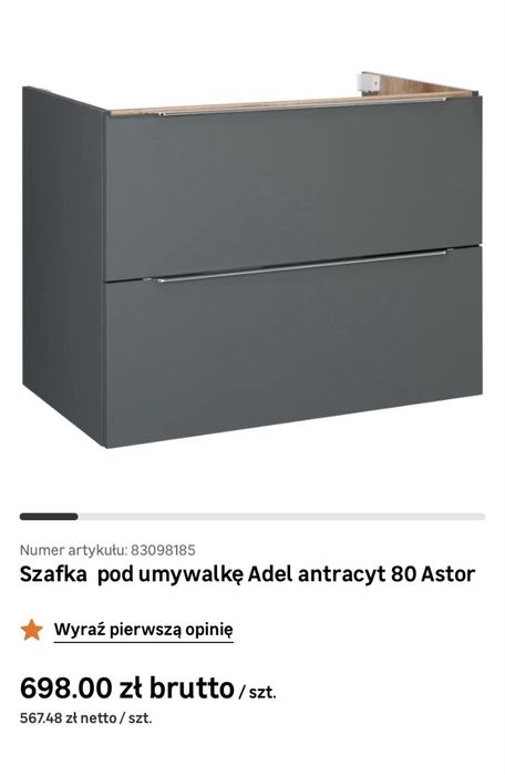 Komplet mebli Adel antracyt połysk szare łazienkowe nowe lakierowane
