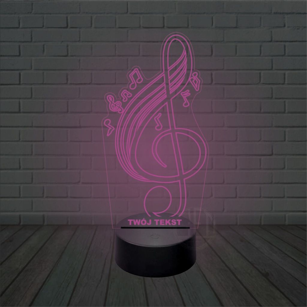Lampka nocna na biurko 3d led imię KLUCZ WIOLINOWY