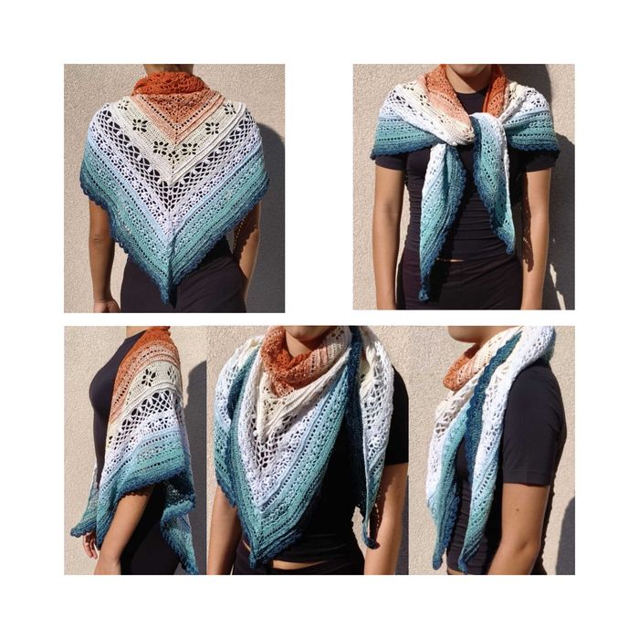 Chusta Cieniowana Ręcznie Wykonana Szydełko Hand Made 157x143x87