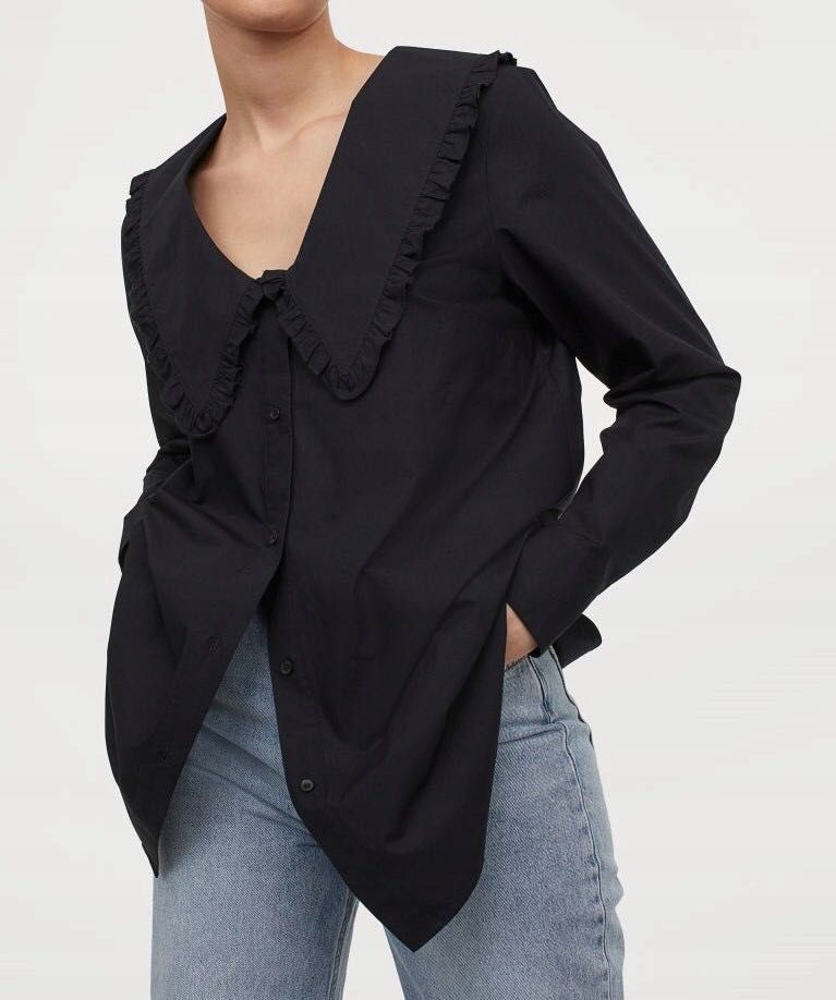 Сорочка чорна H&M з великим комірцем котонова літня блуза с воротником