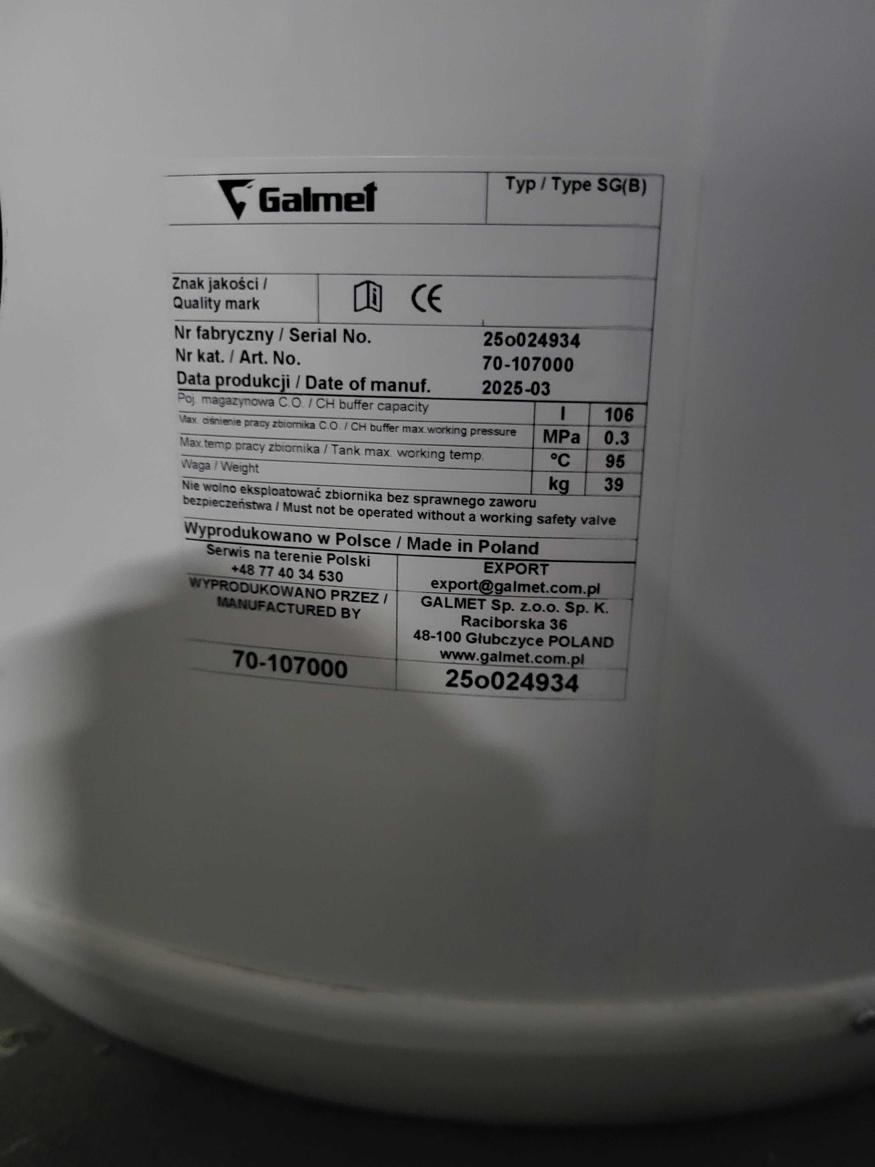 [NOWY] Galmet SG(B) 100L 70 - 107000 Zbiornik buforowy wiszący