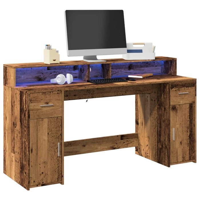 Vidaxl Biurko Z Podświetleniem Led, Stare Drewno, 160X55X91 Cm
