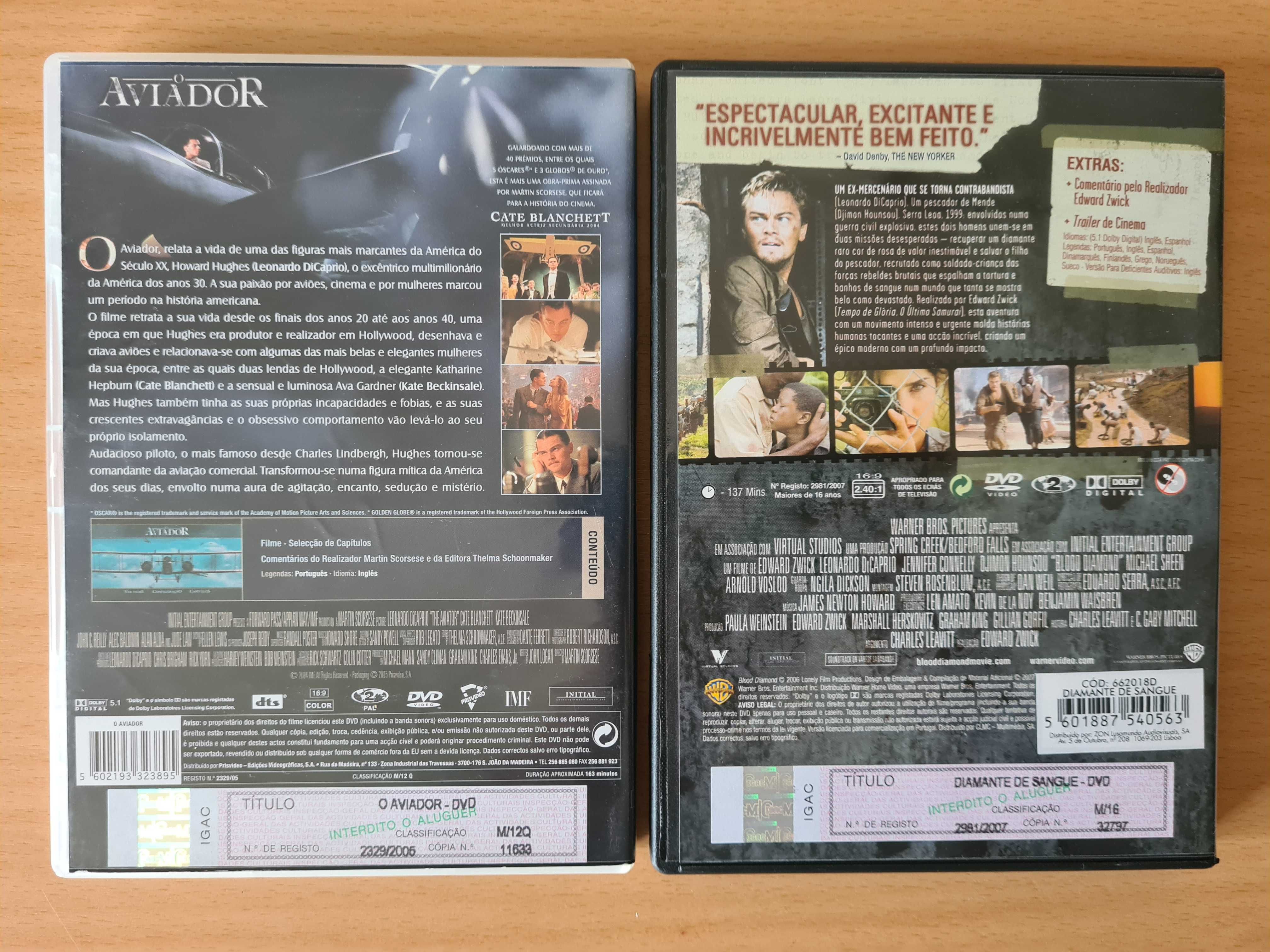 2 filmes em DVD com Leonardo DiCaprio: O Aviador e Diamantes de Sangue