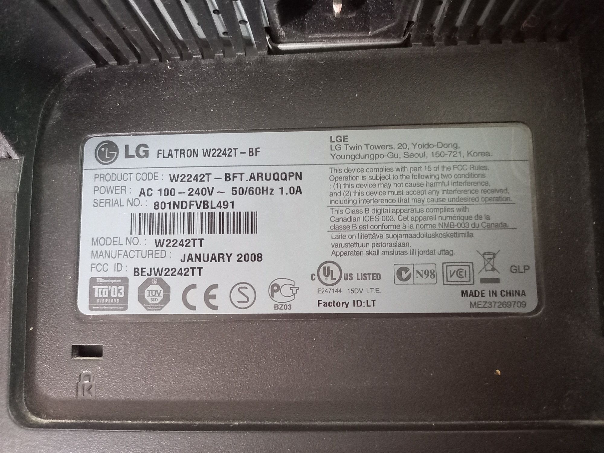 Монітор  LG FLATRON W2242t