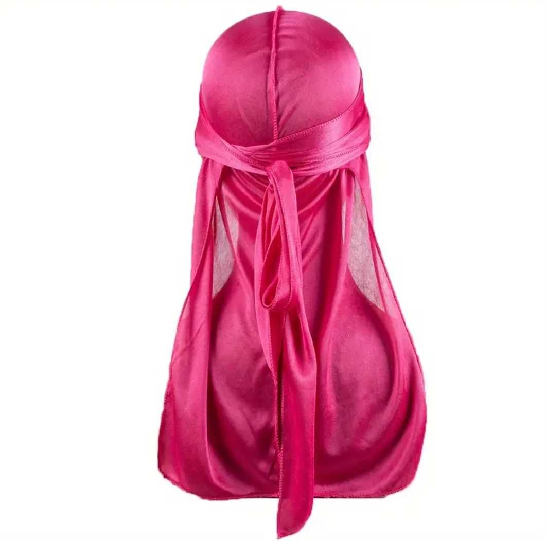 Jedwabna chusta Durag bandana na głowę różowy