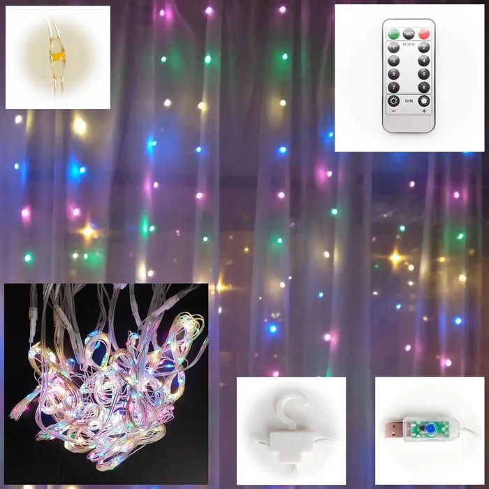 Світлодіодна гірлянда штора на вікно 3 * 2 м, Мультиколор