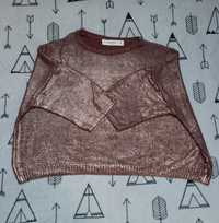 Sweter zara M rudy metaliczny zaraknit rękaw 3/4 jesień/ zima oversize