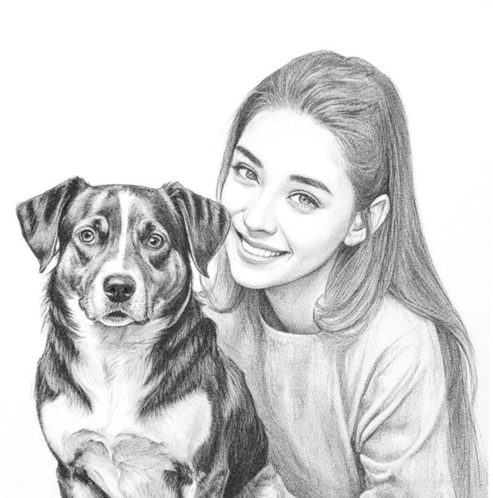 Sprzedam Portret kobiety z psem ołówkiem obraz wykonany w formacie a4
