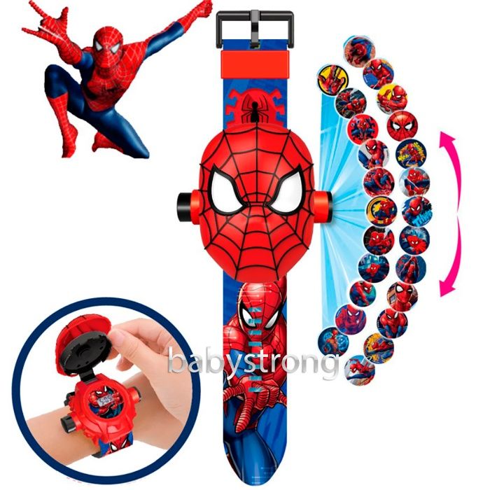 Проекционные детские часы 24 фигуры Человек Паук Марвел- Мстители