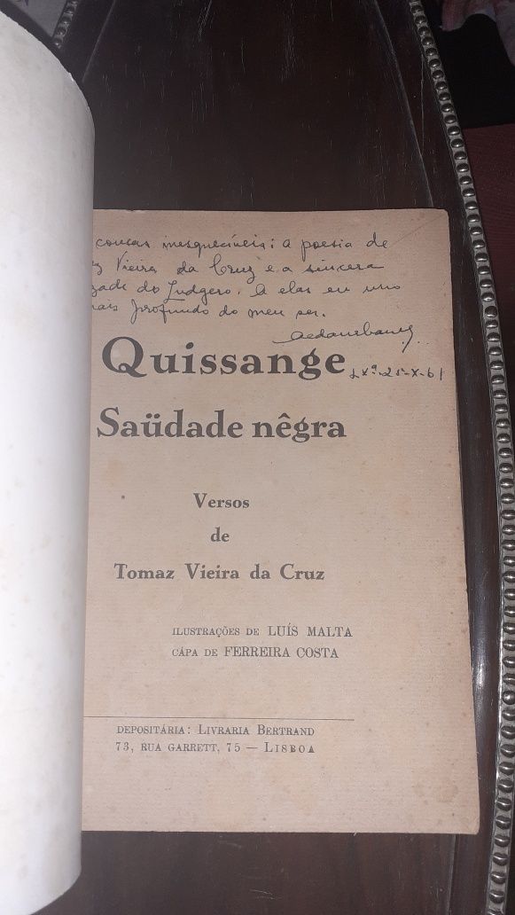 Quissange saudade negra livro raro Tomaz Vieira Cruz Angola Colonial