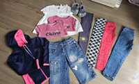 Paka/zestaw ubranek dla dziewczynki 116 (koszulki,leginsy,jeansy itp.)