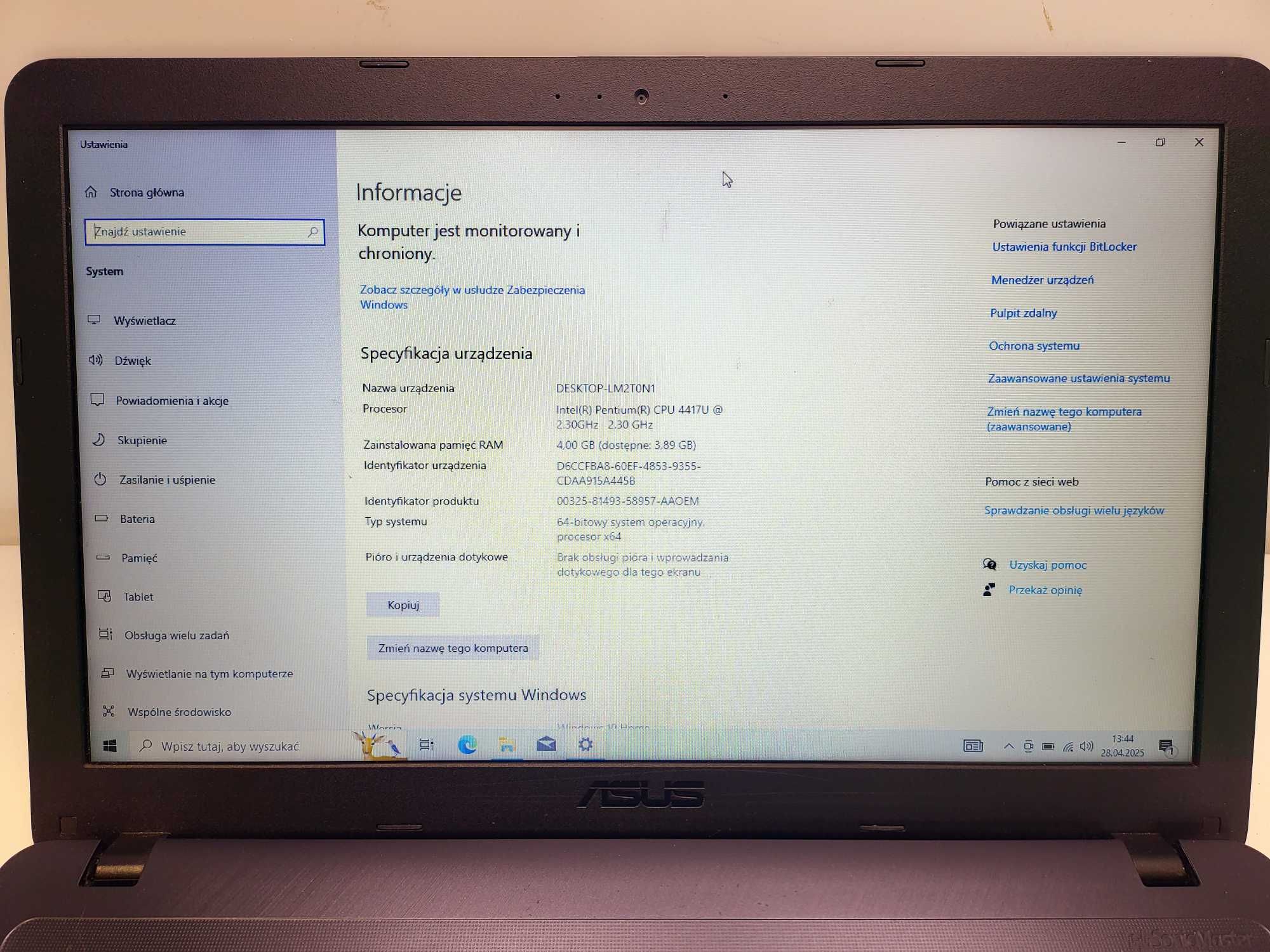 Laptop Asus 4 x 2.4 Ghz / 4GB / 1000GB /  Bat Ok / Win 10