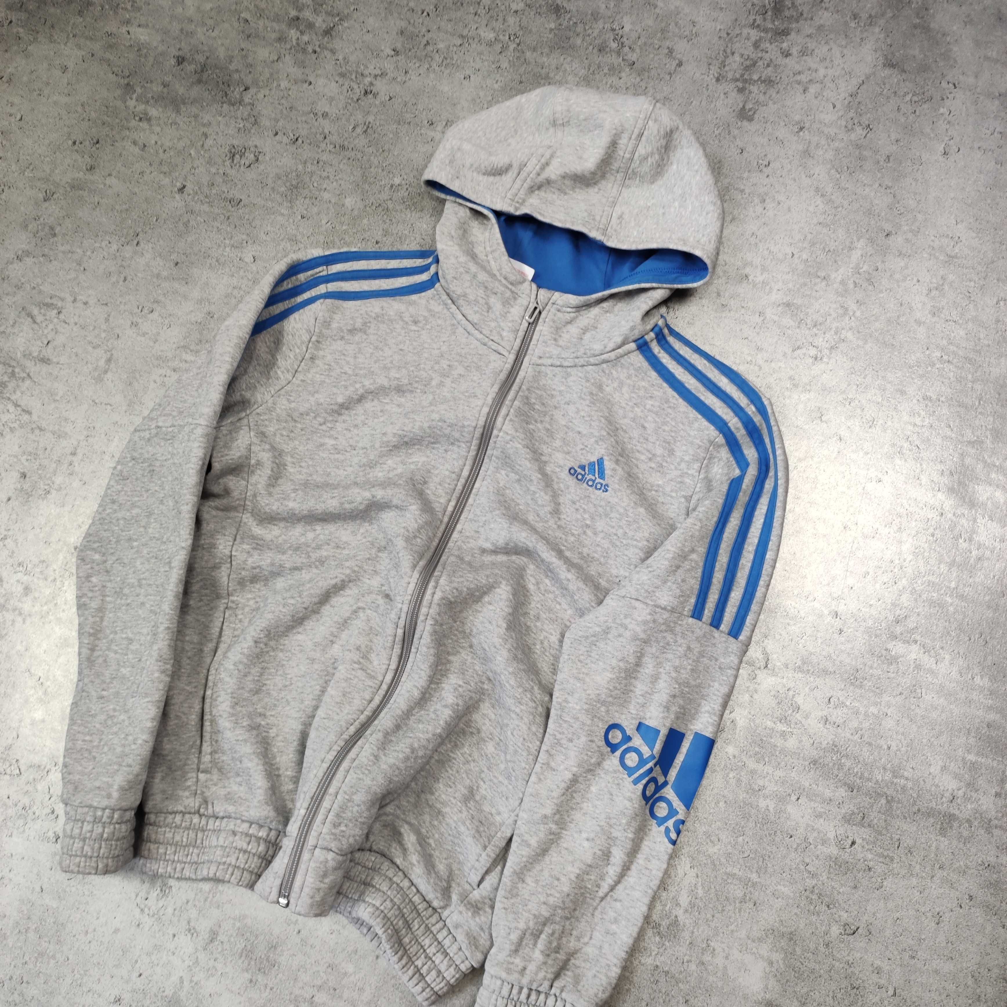MĘSKA Bluza Sportowa z Kapturem Bawełna Rozpinana Adidas Szara Logo