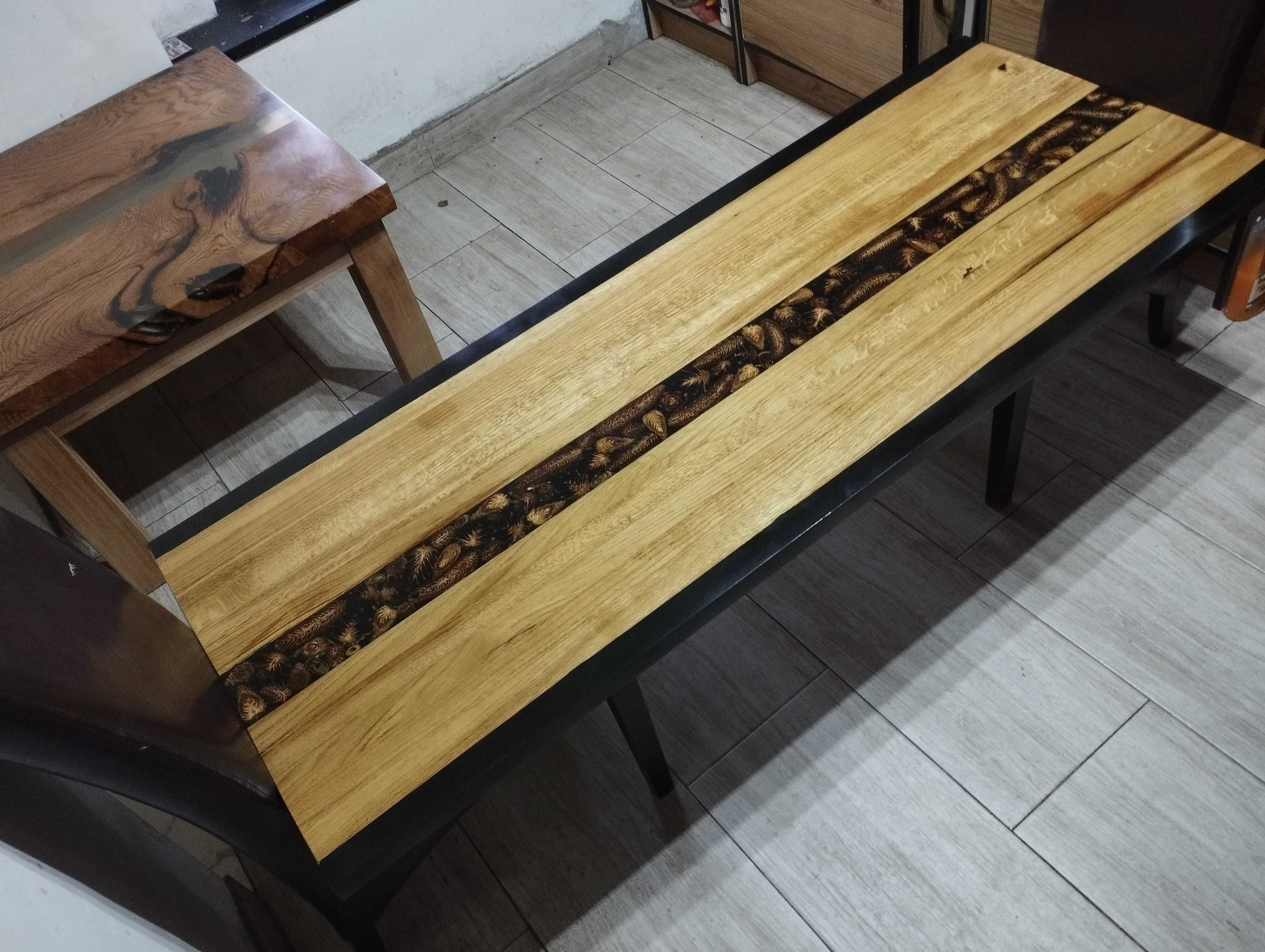 Blat pod Stół Ława 155x55 Naturalny Dąb Syszki 80x80 x50 Żywica Drewno