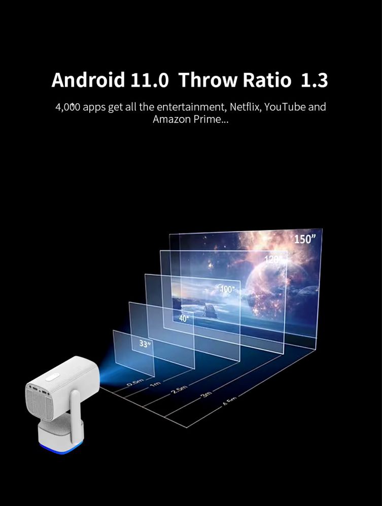 Проектор Salange K2 з акумулятором, Android 11, 4k