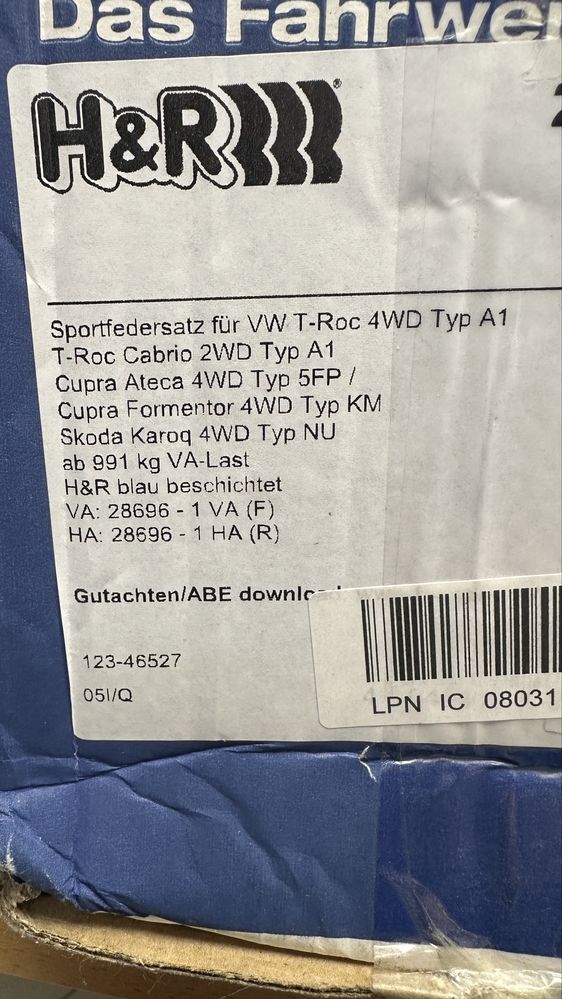NOWE Sprezyny H&R obnizajace -40mm VW t-roc 4wd CUPRA SKODA