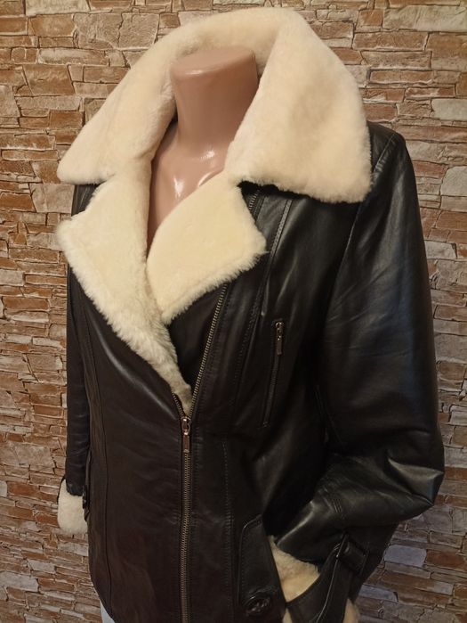 Шкіряна дублянка,косуха,авіатор,натуральне хутро,46р