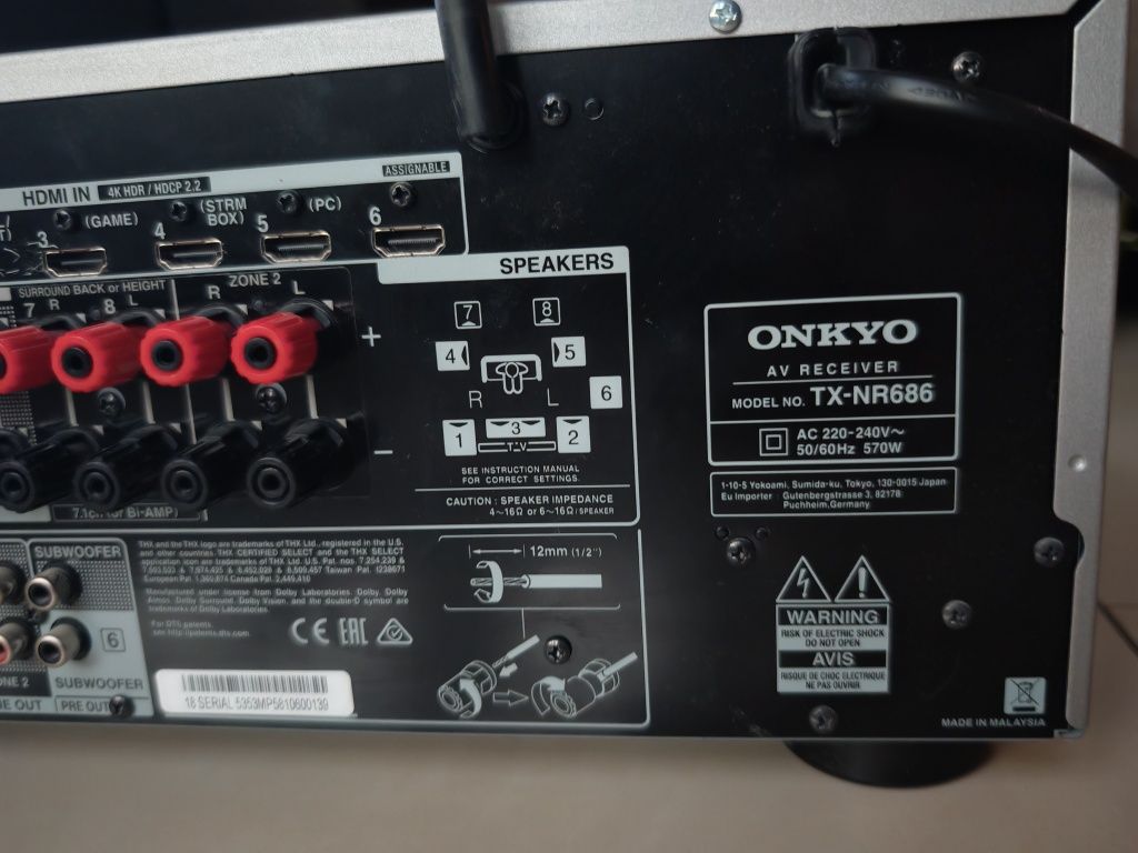Onkyo TX-NR686 amplituner wzmacniacz kino domowe 7.1 165W Bluetooth