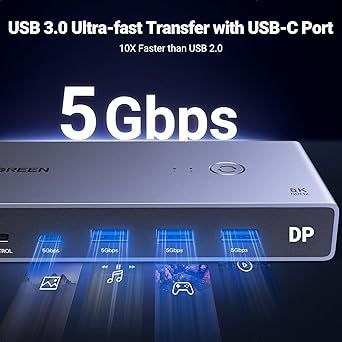 UGREEN Przełącznik KVM 8K 60 Hz 2PC 1 Monitor z USB 3.0