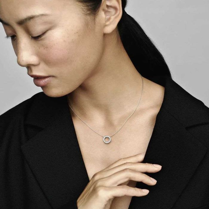 Срібна підвіска Pandora паве. Кольє,кулон,ланцюжок пандора.