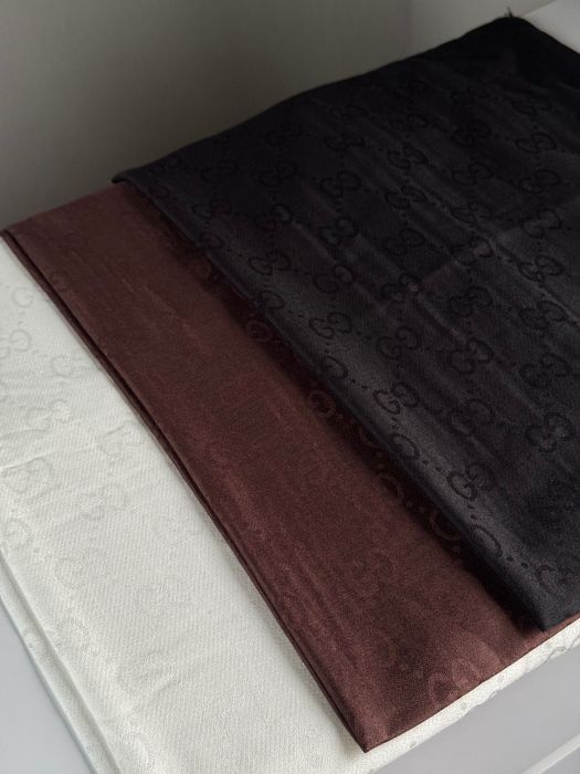 Шарфи Gucci шоколадний чорний білий палантин 180см шовк і кашемір