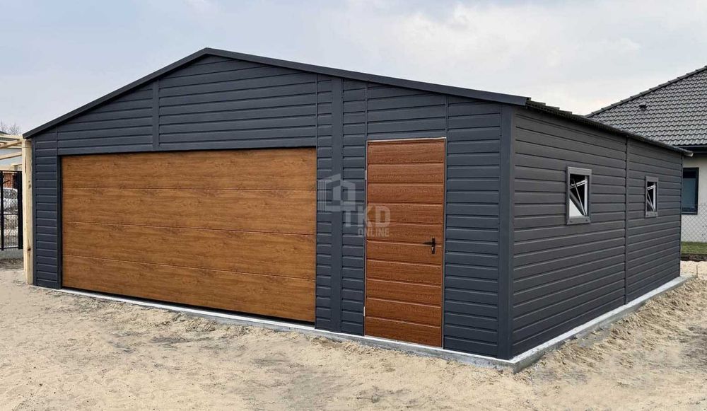 Garaż blaszany 7,5x6m Brama 2x Okno drzwi dach Blacha na Rąbek  TKD267