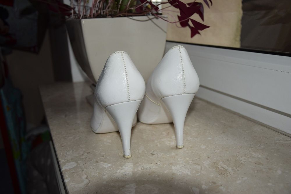 buty ślubne, białe, rozm. 38 - SKÓRZANE - Polecam