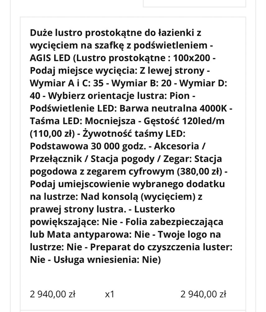 Lustro Alfarm z wycięciem na szafke z podświetleniem AGIS LED