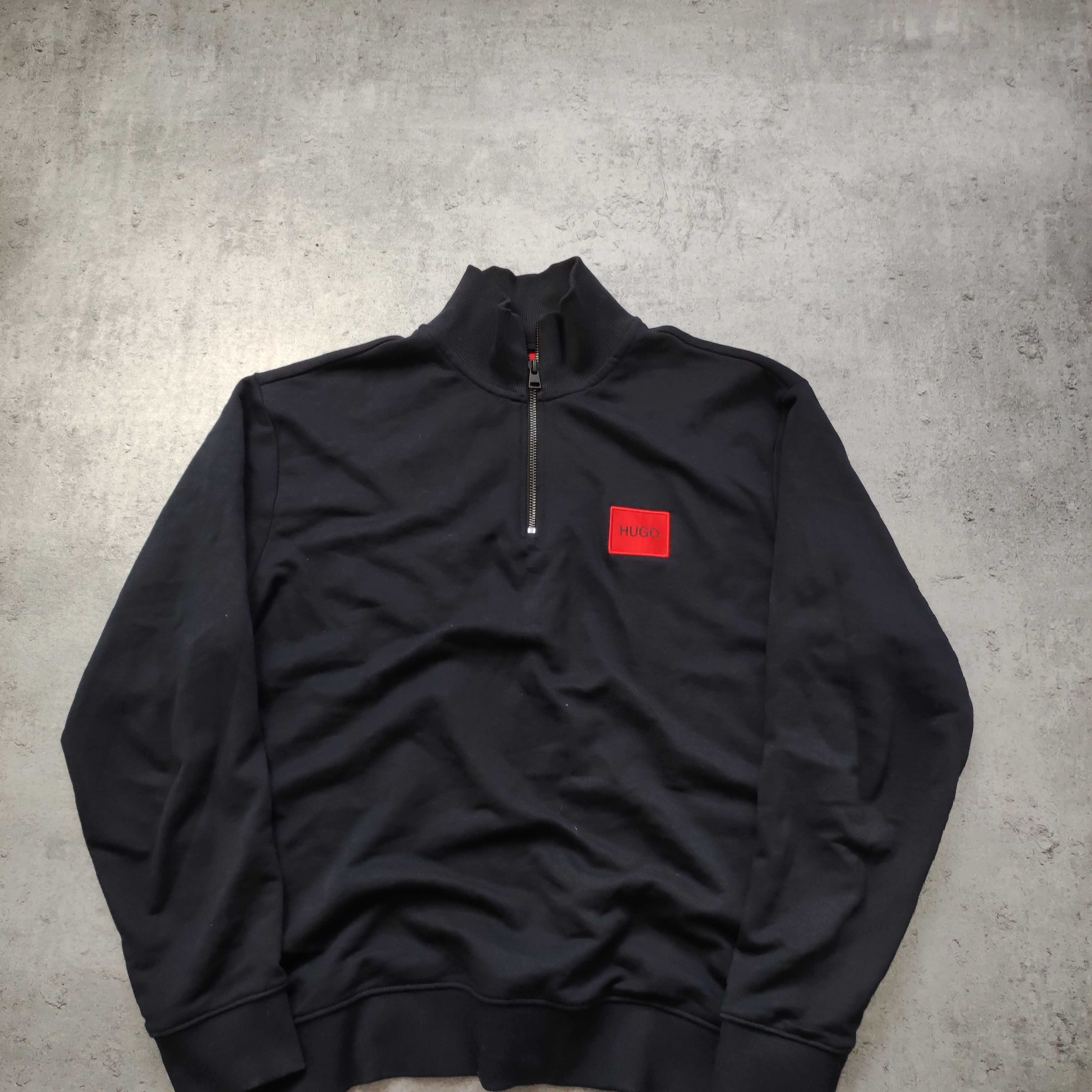MĘSKA Bluza Granatowa Stójka Suwak Hugo Boss Bawełna Elegancka Logo