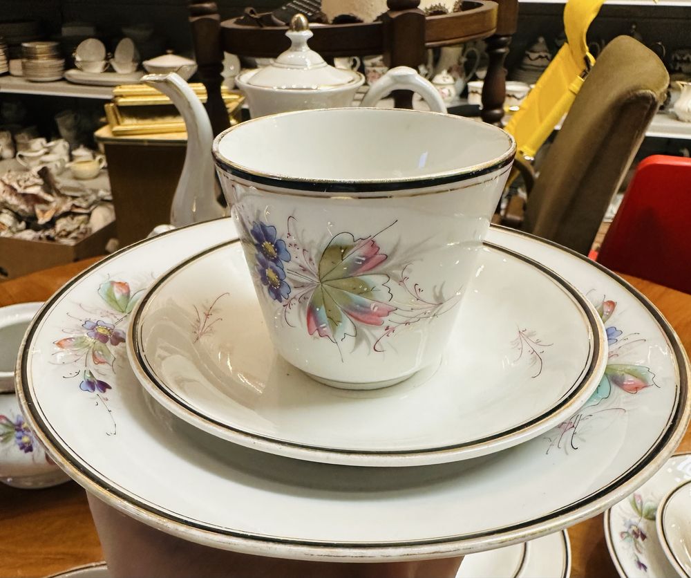 Antyk serwis porcelanowy KPM stary kwiaty zestaw kawa herbata 1283