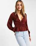 Bluza Długi Rękaw Głęboki Dekolt Marszczenia In The Style xs