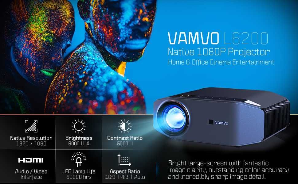 Projektor Vamvo L6200 4k Support Dolby Full HD 6000 lm 300 cali